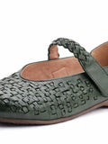 Women Spring Vintage Genuine Leather Cutout Mary Jane Flats