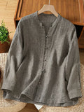 Plus Size Women Retro Lattice Stand Collar Long Sleeve Blouse
