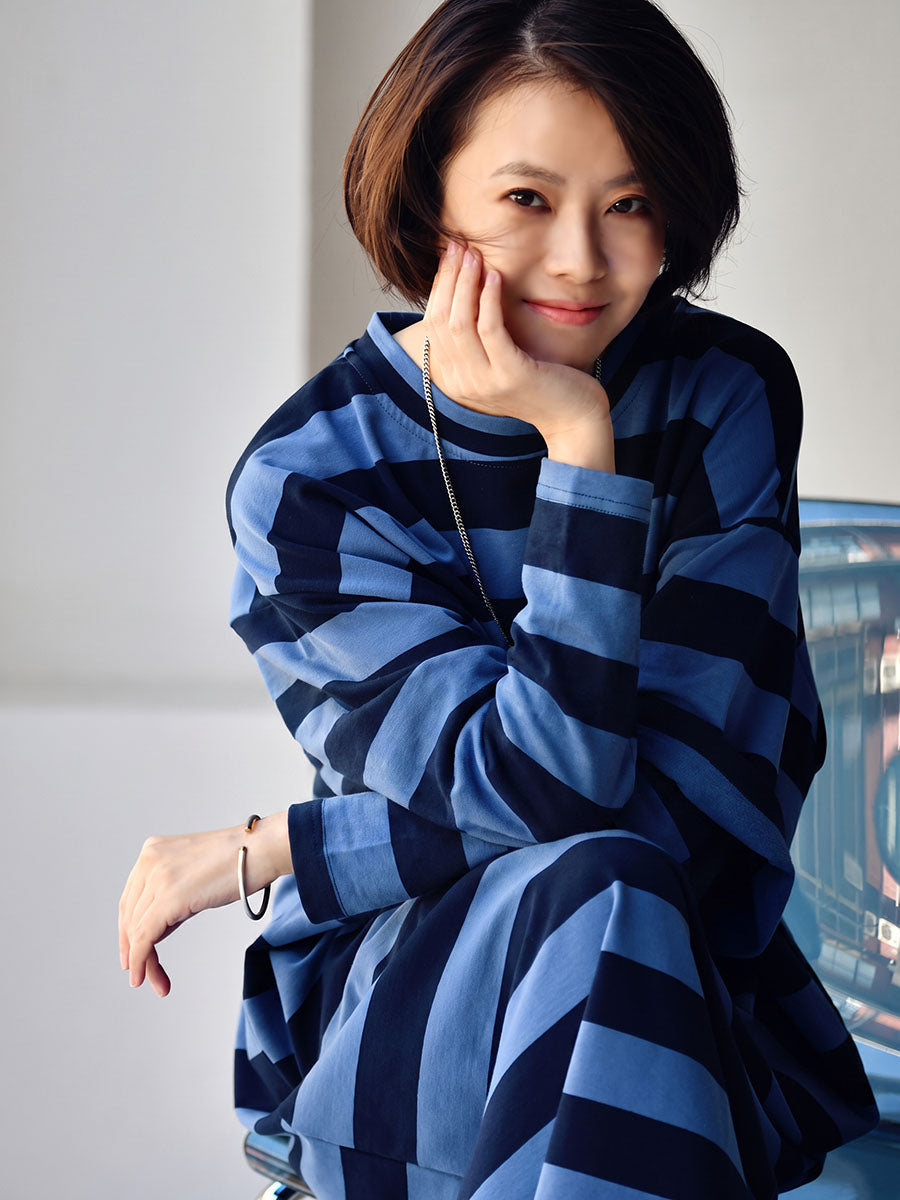 Plus Size Women Casual Stripe Loose Long Sleeves Midi Dress