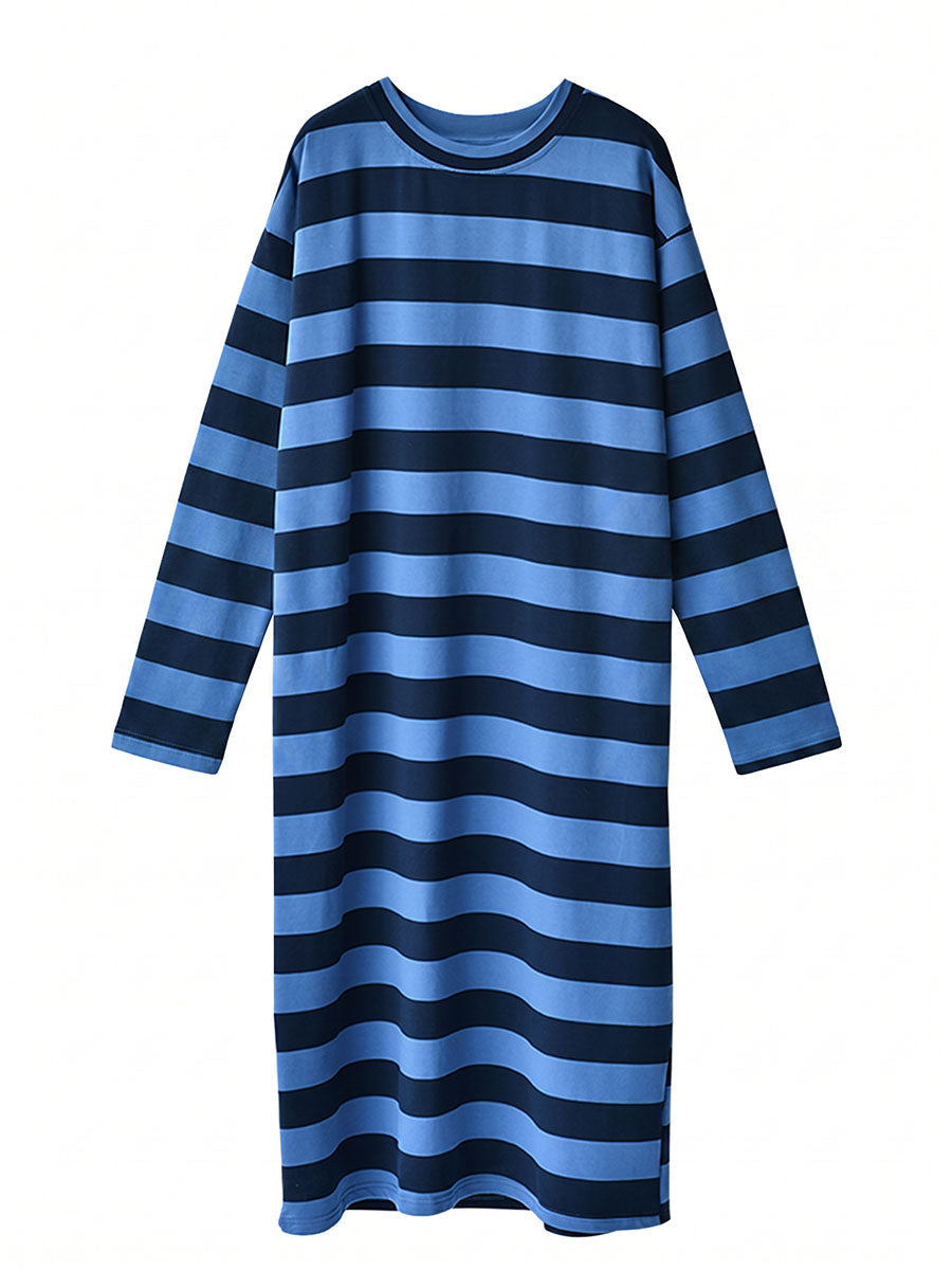 Plus Size Women Casual Stripe Loose Long Sleeves Midi Dress