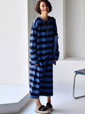 Plus Size Women Casual Stripe Loose Long Sleeves Midi Dress