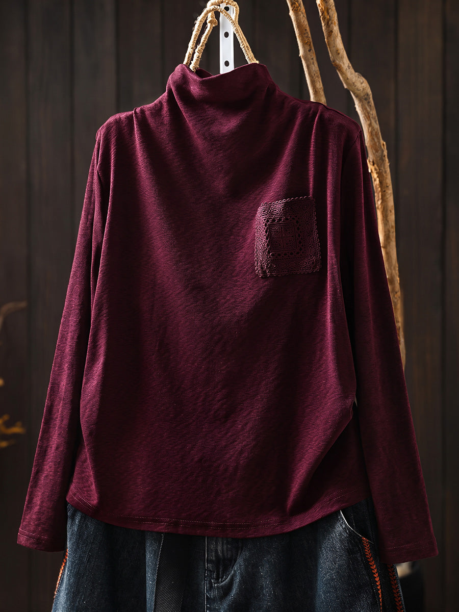 Plus Size Women Autumn Mock Neck Long-Sleeve T-Shirt