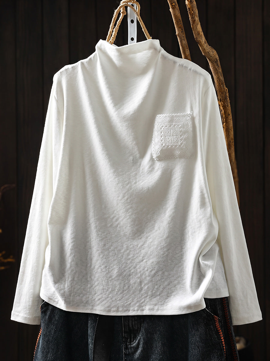 Plus Size Women Autumn Mock Neck Long-Sleeve T-Shirt