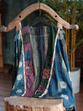 Women Vintage Long Sleeve Ramie Patchwork Cardigan
