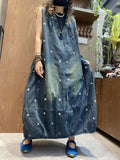 Women Summer Embroidered V-Neck Denim Vest Dress