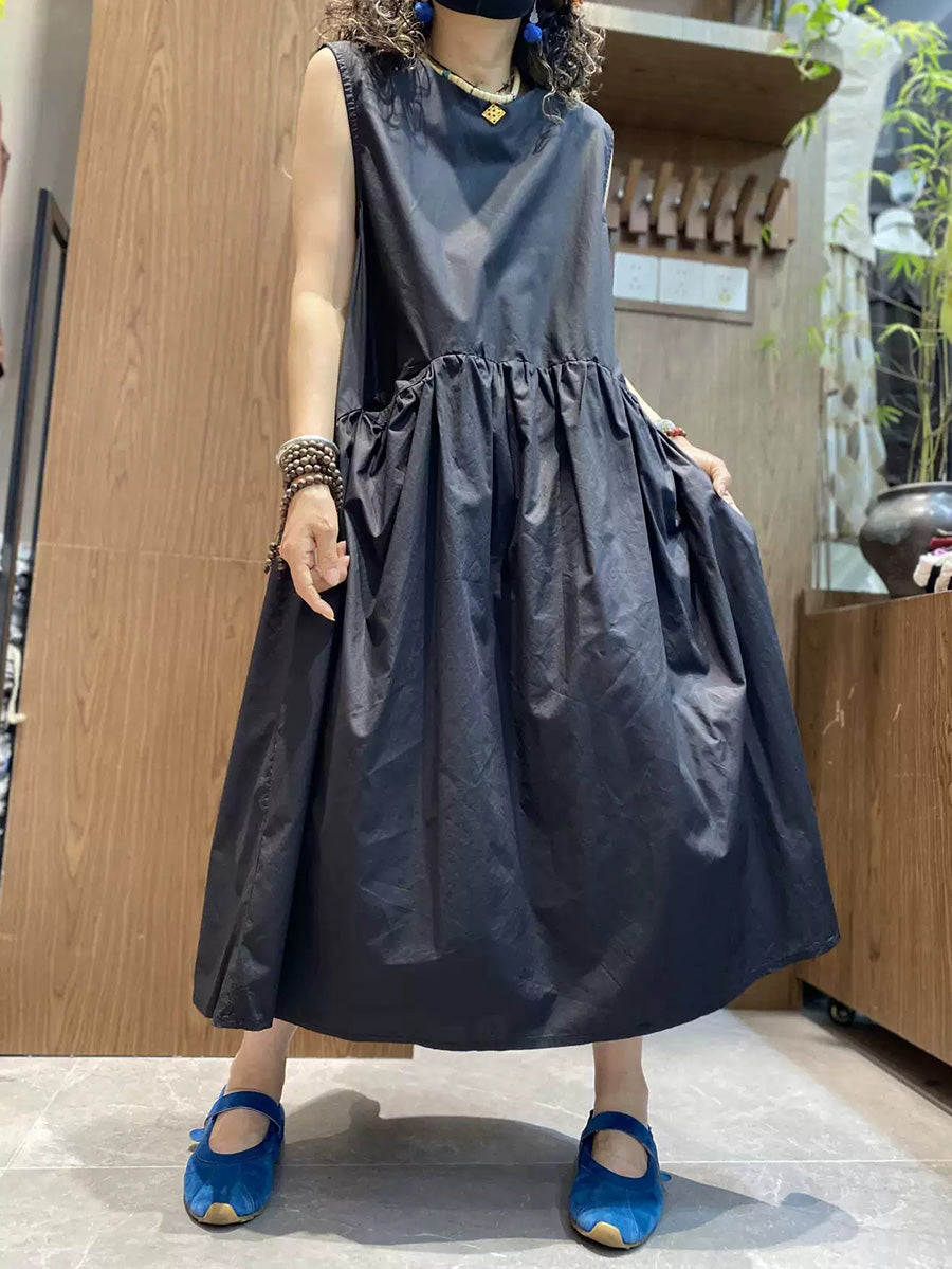 Plus Size Women Summer Artsy Crew Sleeveless Maxi Dress