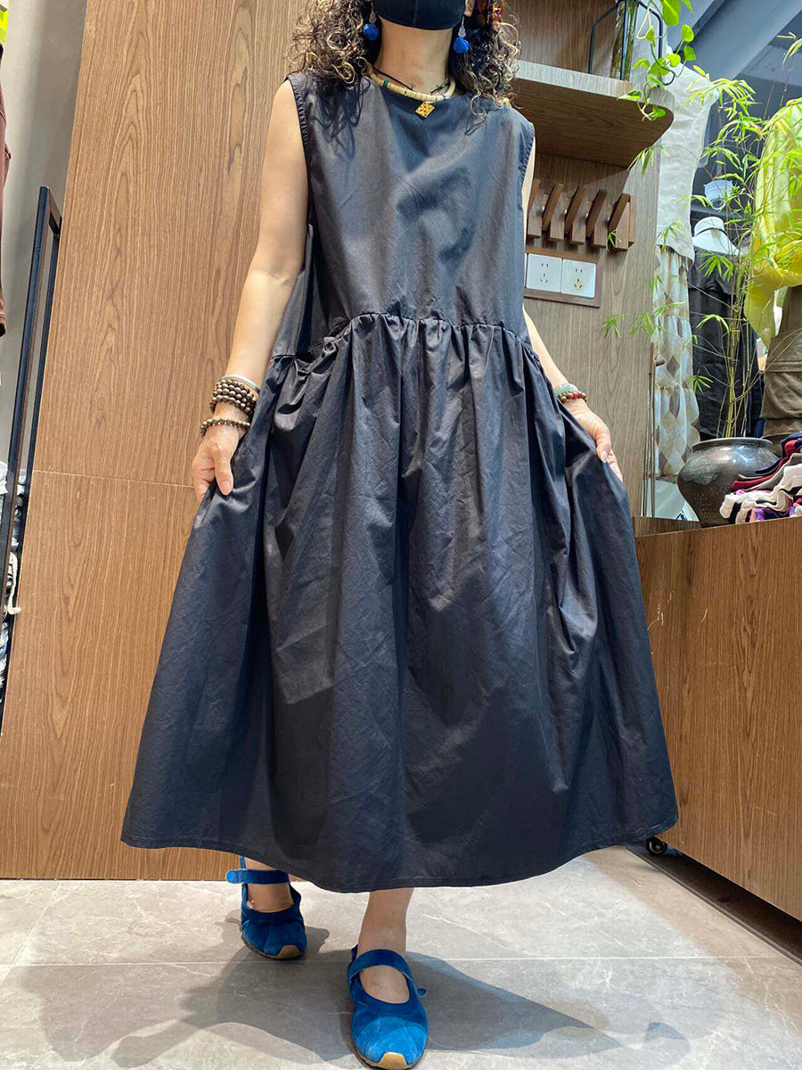 Plus Size Women Summer Artsy Crew Sleeveless Maxi Dress