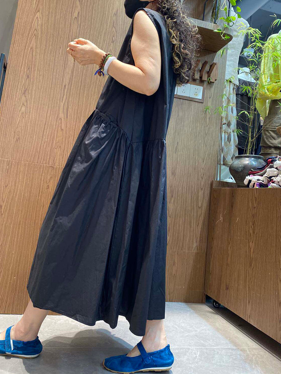 Plus Size Women Summer Artsy Crew Sleeveless Maxi Dress