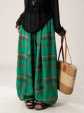 Plus Size Women Summer Loose Plaid Wide-Leg Pants