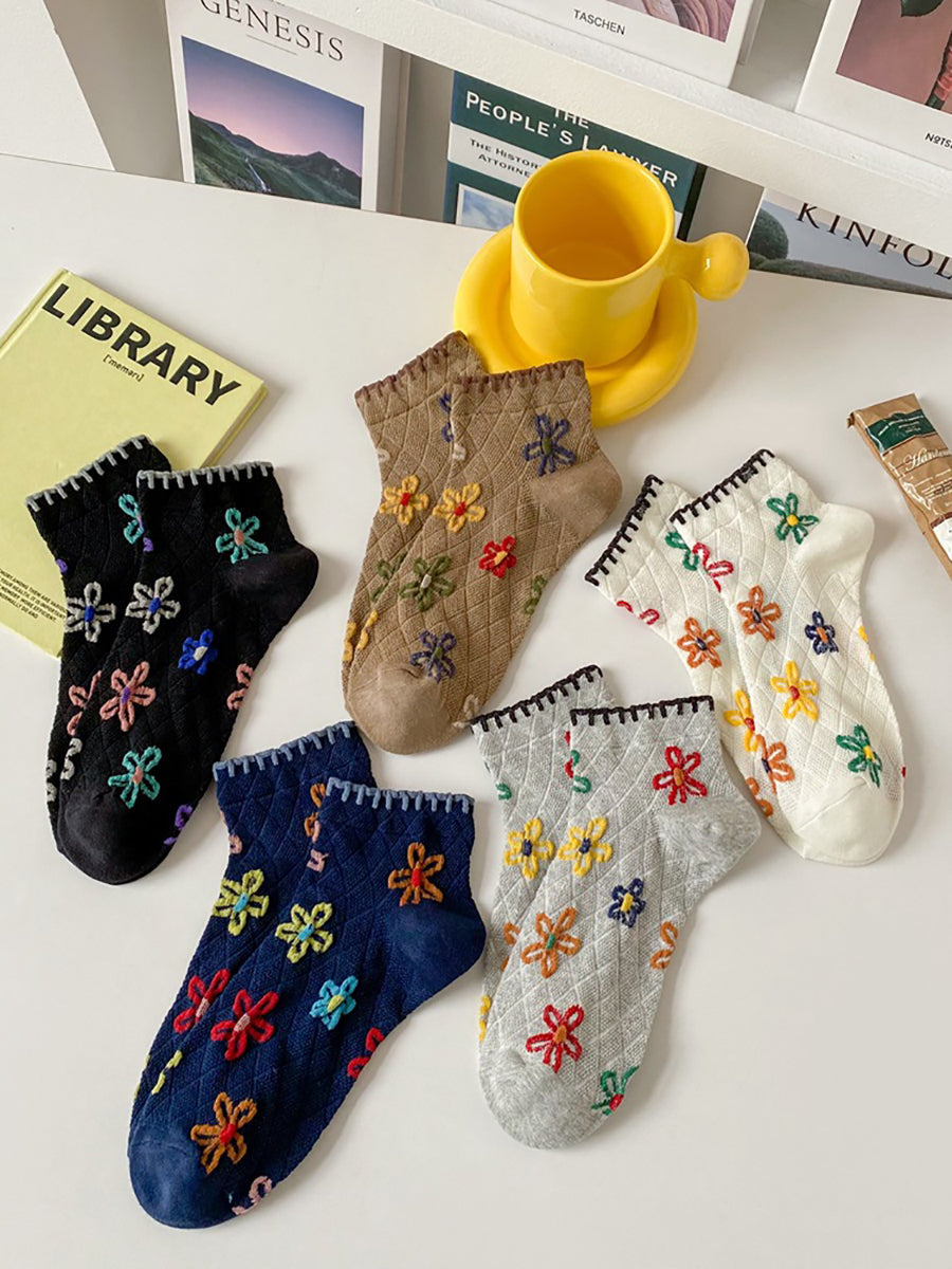 5 Pairs Mesh Breathable Cotton Floral Socks