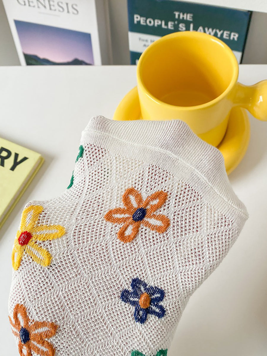 5 Pairs Mesh Breathable Cotton Floral Socks