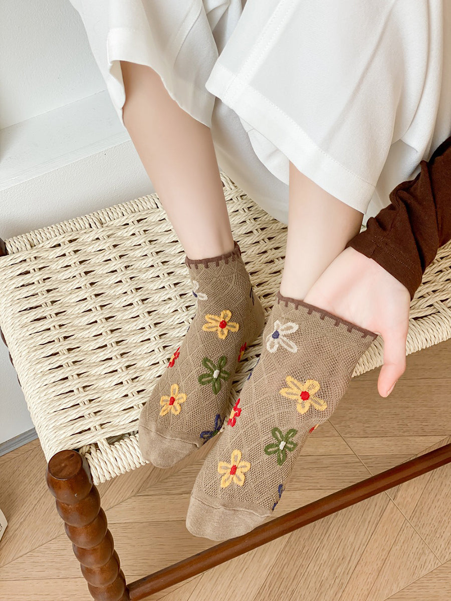 5 Pairs Mesh Breathable Cotton Floral Socks