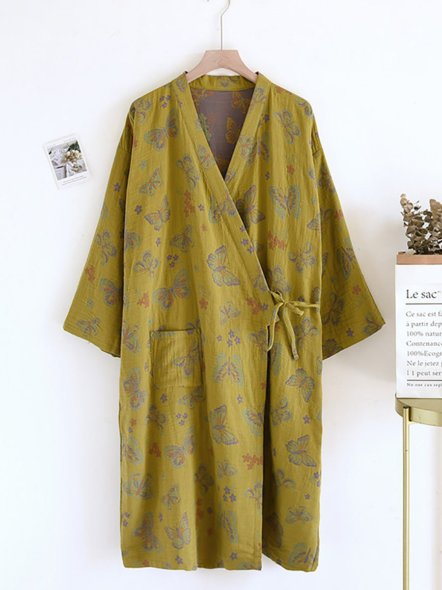 Plus Size Vintage Jacquard Lightweight 100% Cotton Gauze Lounge Robe