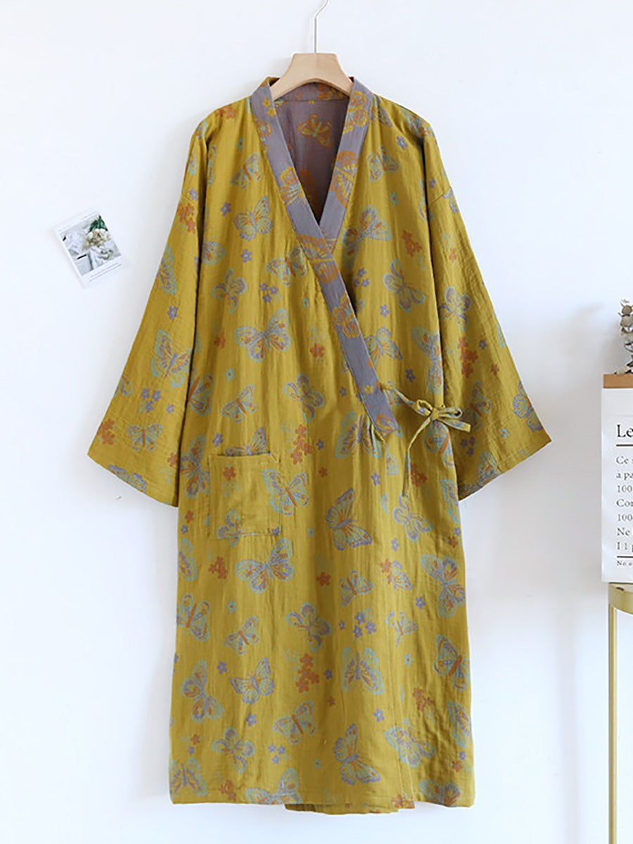 Plus Size Vintage Jacquard Lightweight 100% Cotton Gauze Lounge Robe