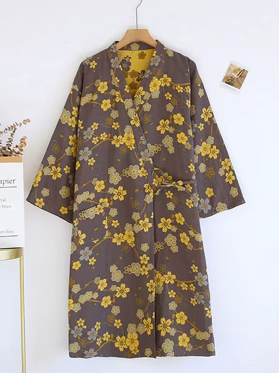 Plus Size Vintage Jacquard Lightweight 100% Cotton Gauze Lounge Robe
