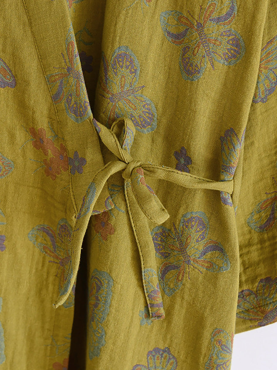 Plus Size Vintage Jacquard Lightweight 100% Cotton Gauze Lounge Robe
