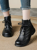 Women Retro Genuine Leather Openwork Boots