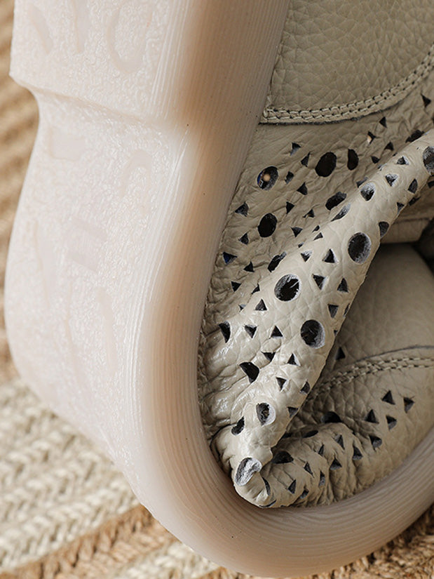 Women Retro Genuine Leather Openwork Boots