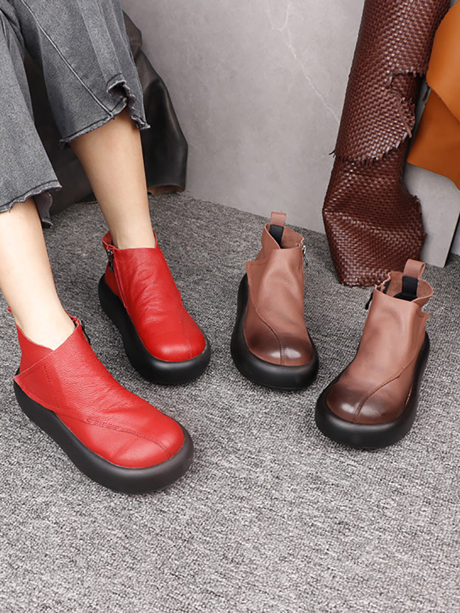Women Retro Genuine Leather Autumn Platform Ankle Boots