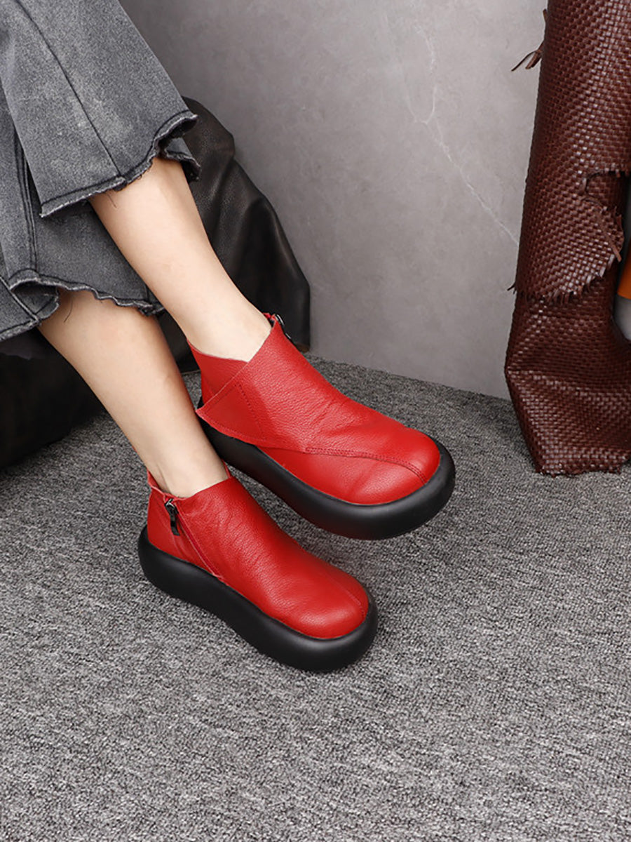Women Retro Genuine Leather Autumn Platform Ankle Boots