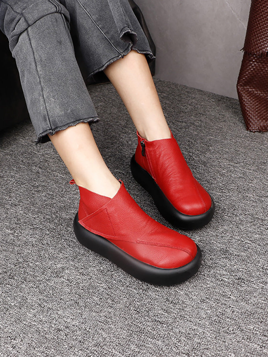 Women Retro Genuine Leather Autumn Platform Ankle Boots