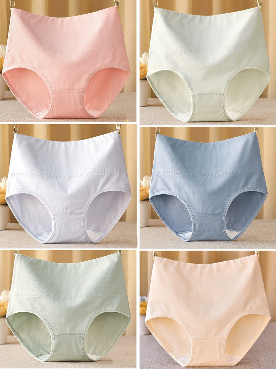 6 Pieces High-Waisted Tummy Control Cotton Solid Underwear