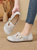 Women Genuine Leather Summer Openwork Low-Heel Sandals