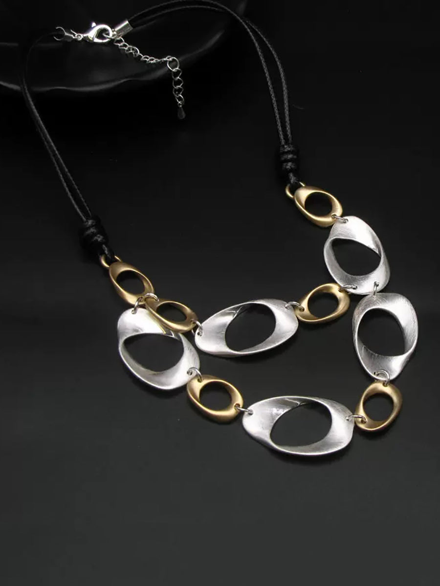 Geometric Two-Tone Metal Pendant Necklace