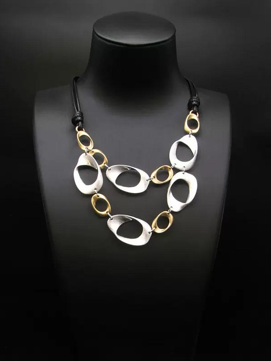 Geometric Two-Tone Metal Pendant Necklace
