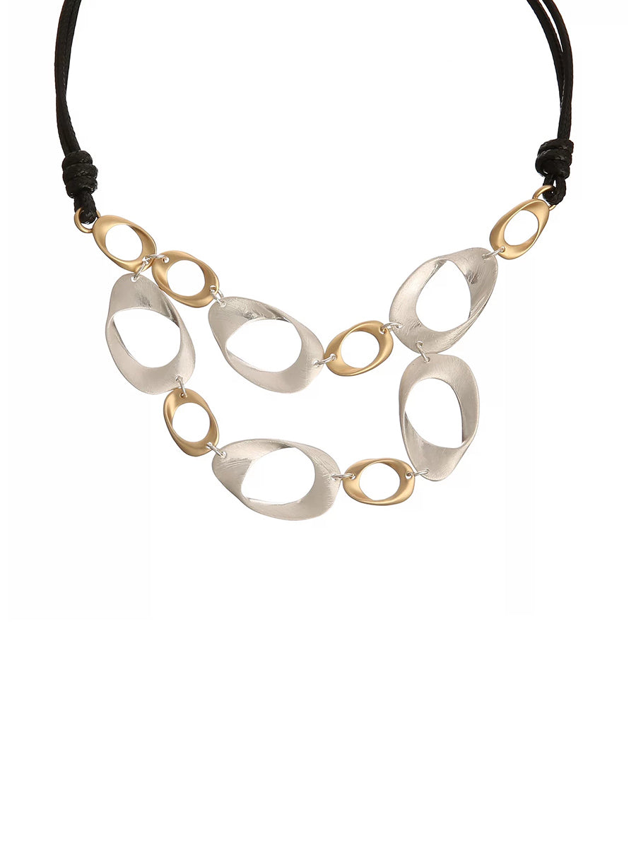 Geometric Two-Tone Metal Pendant Necklace