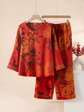 Women Print Artsy 100% Cotton Double-Layer Gauze Pajama Set