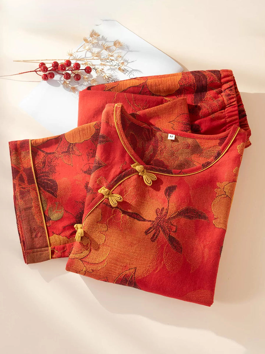 Women Print Artsy 100% Cotton Double-Layer Gauze Pajama Set