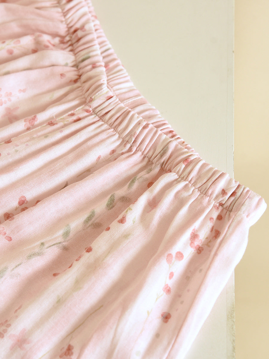 Plus Size Women Floral Spring Autumn Thin Cotton Tie-Front Pajamas