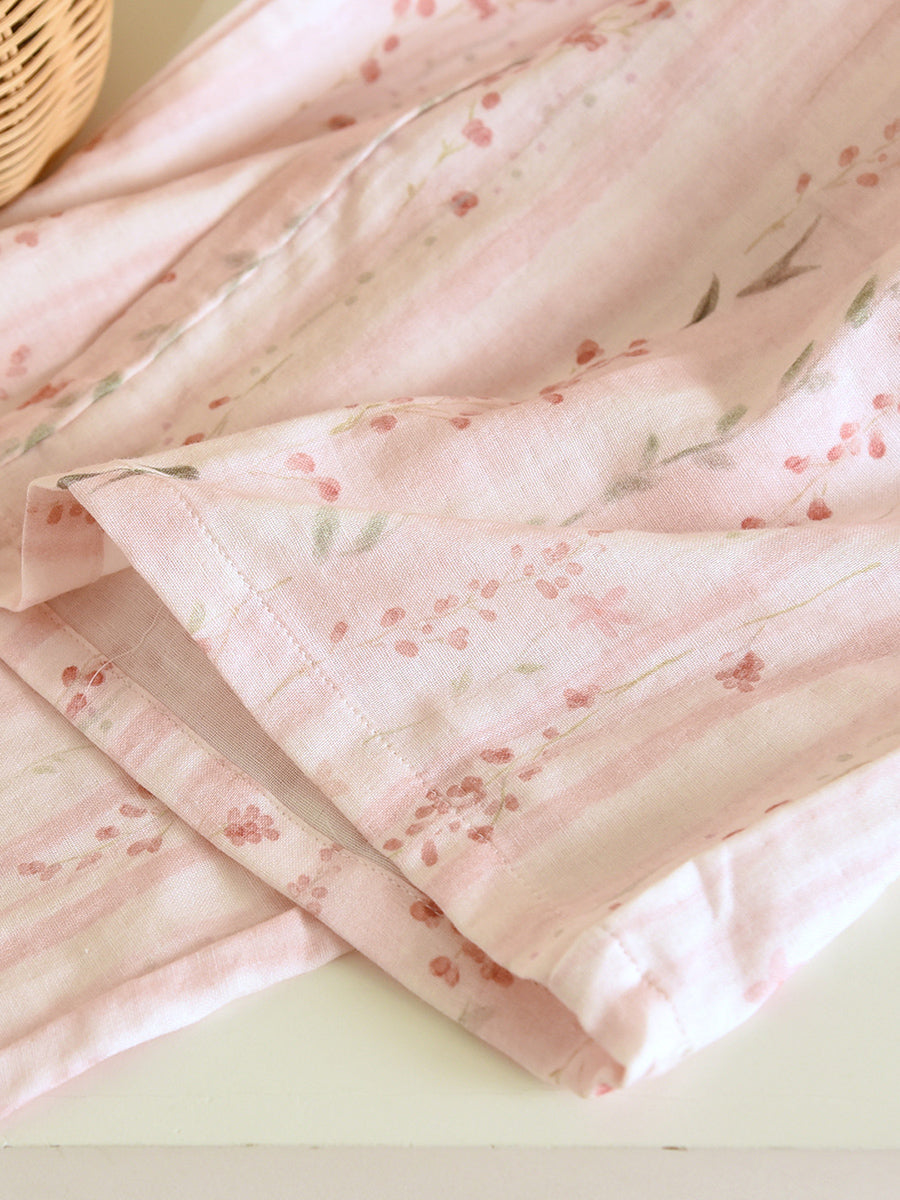 Plus Size Women Floral Spring Autumn Thin Cotton Tie-Front Pajamas