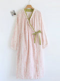 Plus Size Women Pure Cotton Wrap-Front Nightgown Robe