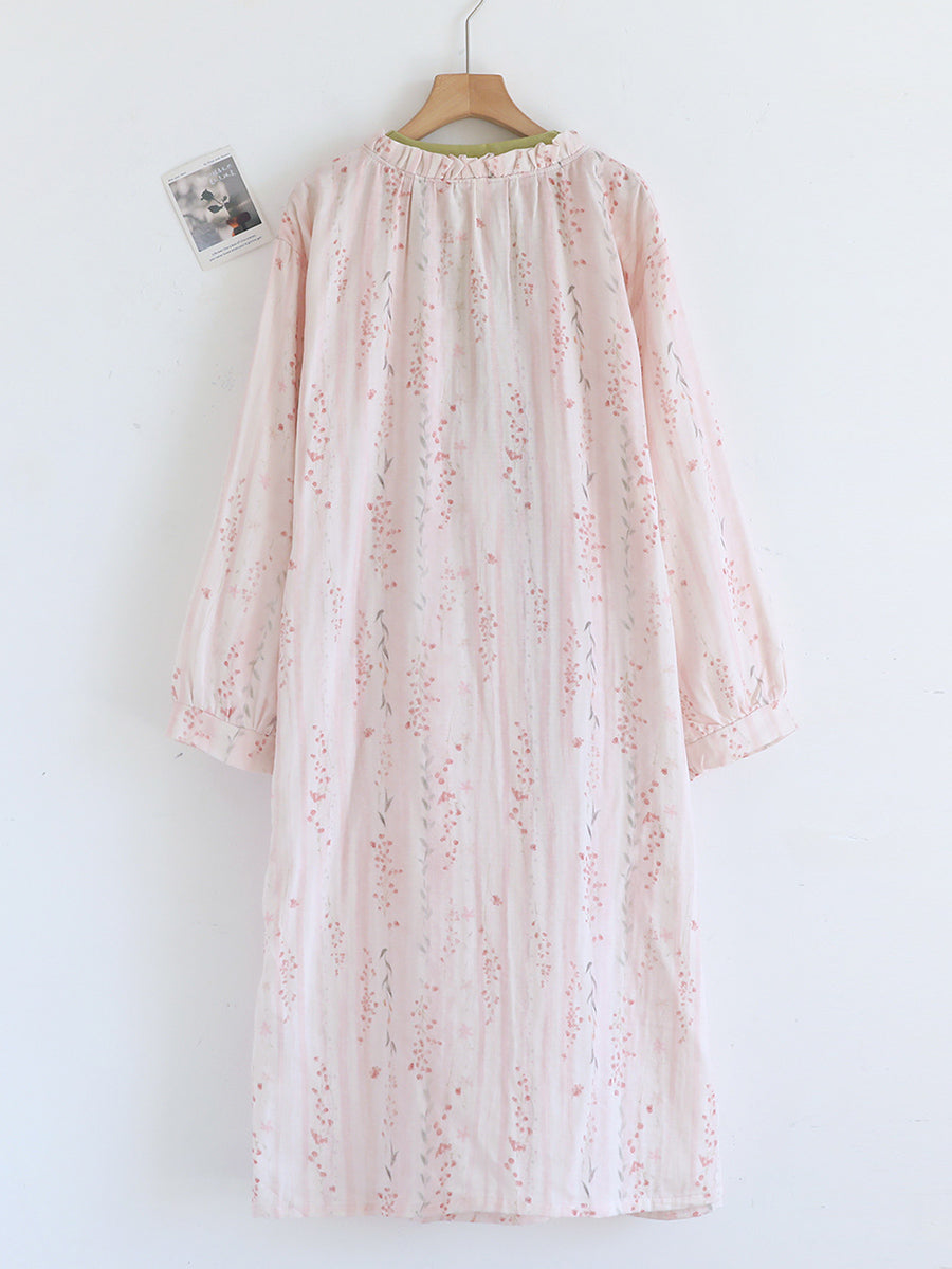 Plus Size Women Pure Cotton Wrap-Front Nightgown Robe