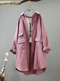 Plus Size Women Autumn Cotton Striped Lapel Long Shirt