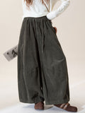 Plus Size Women Fall Vintage Cotton Wide-Leg Corduroy Pants