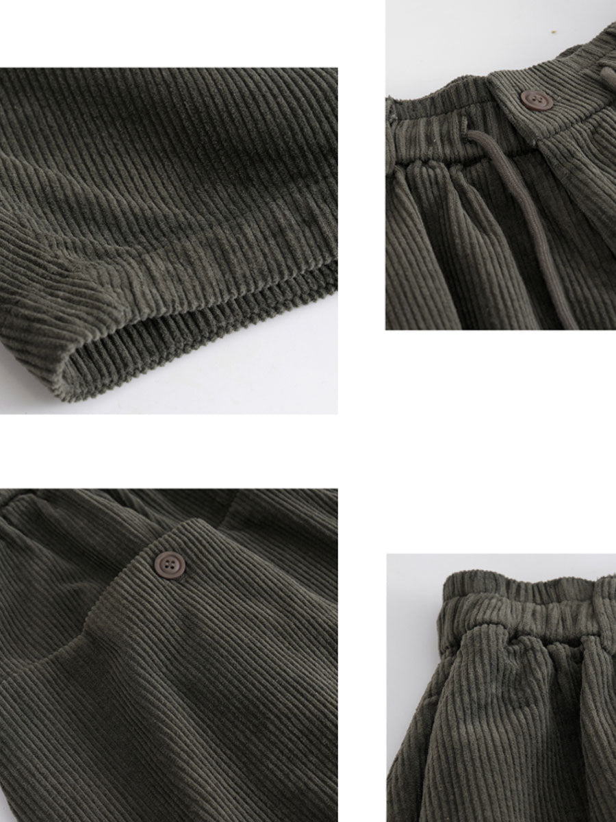 Plus Size Women Fall Vintage Cotton Wide-Leg Corduroy Pants