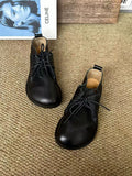 Women Vintage Genuine Leather Lace-Up Flat Shoes