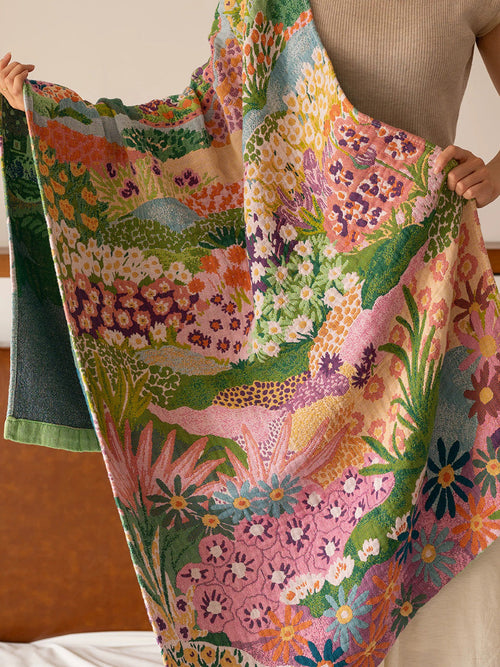100% Cotton Yarn-Dyed Jacquard Floral Bath Towel