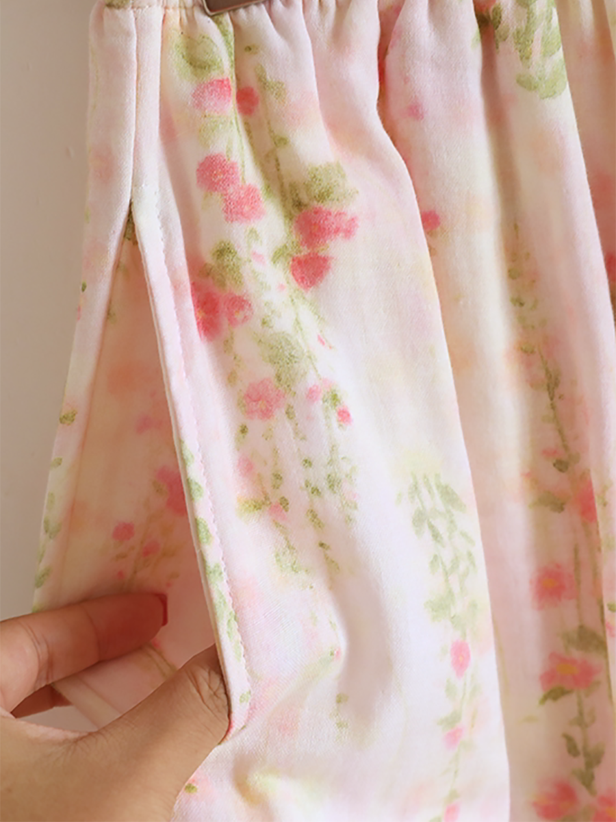 Plus Size Women Floral Print Minimalist V_Neck Cotton Pajama Set