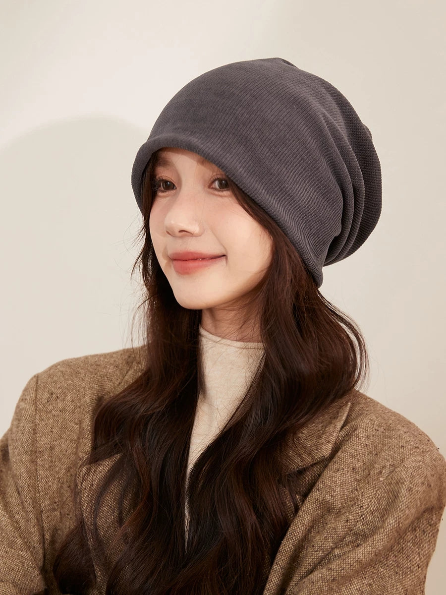 Women Corduroy Slouchy Beanie – Relaxed Vintage Versatile Hat