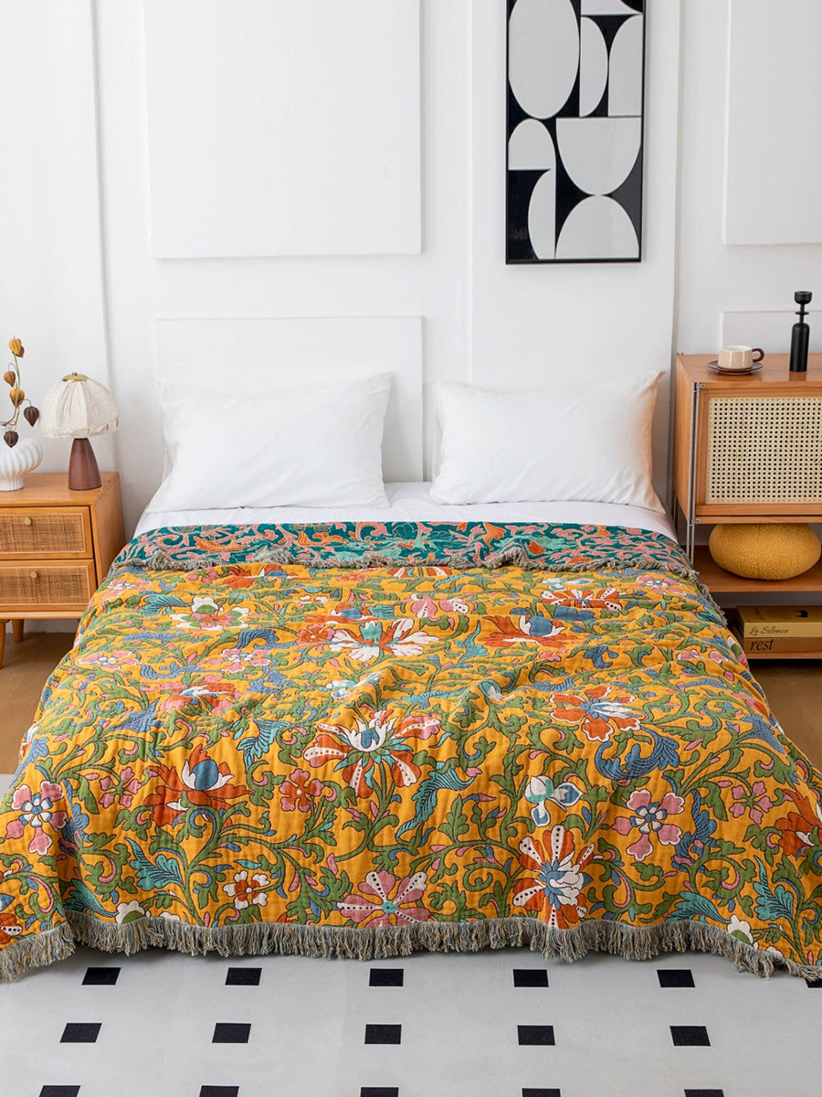 Floral Jacquard Towel Blanket – Soft Skin Friendly Lightweight Throw Quilt