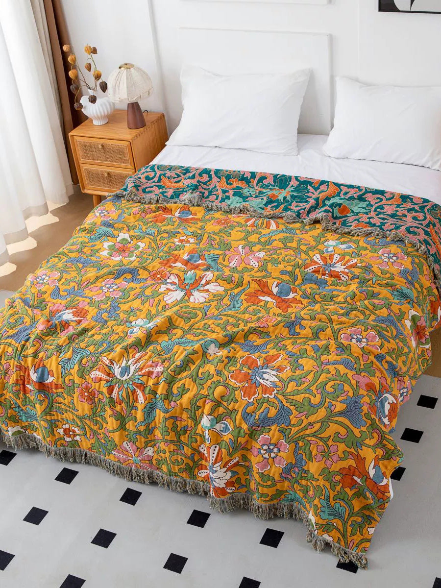 Floral Jacquard Towel Blanket – Soft Skin Friendly Lightweight Throw Quilt