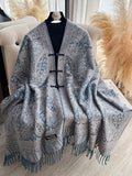 Women Faux Cashmere Jacquard Shawl – Paisley Fringed Chinese Knot
