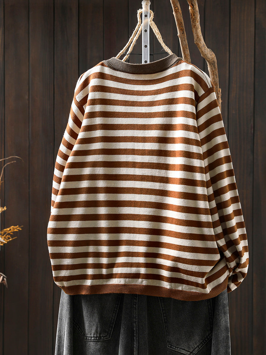 Women Fall Casual Striped Knit Cardigan Outerwear