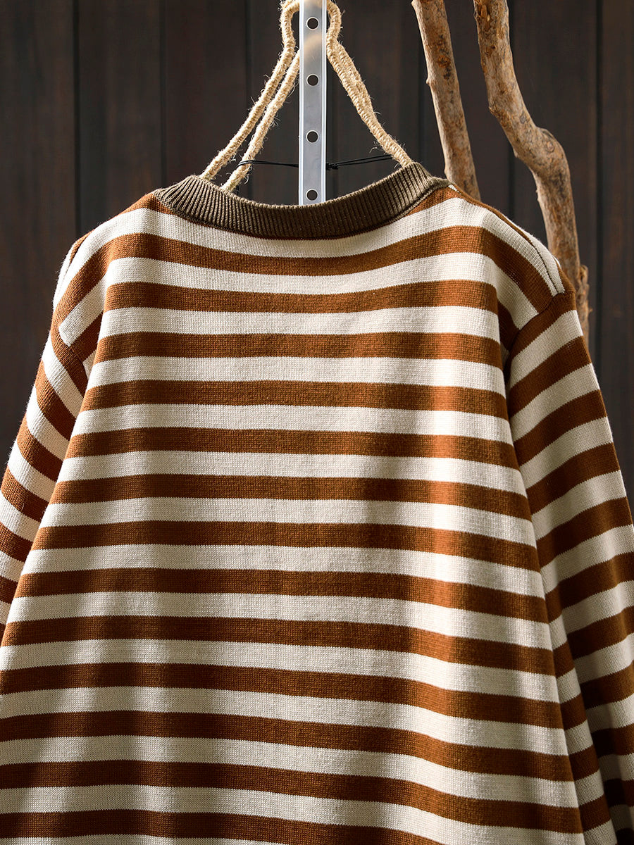 Women Fall Casual Striped Knit Cardigan Outerwear