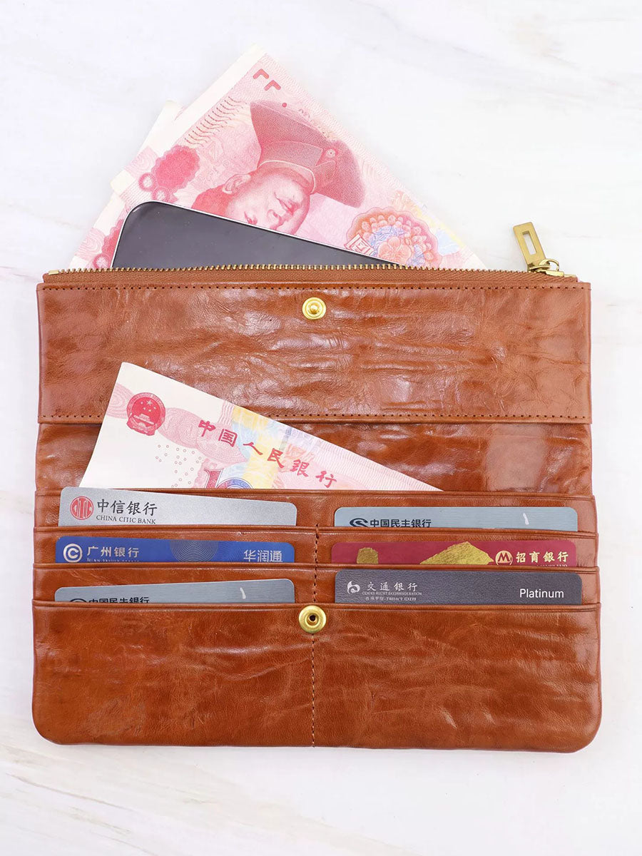 Women Genuine Leather Multi-Card Clutch – Chic Versatile Coin Purse