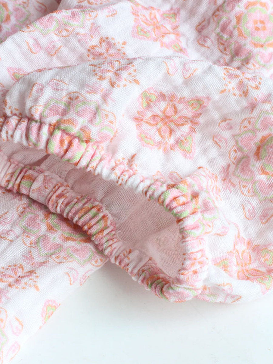 Women Floral Crinkle V-Neck Comfortable Cotton Pajama Set